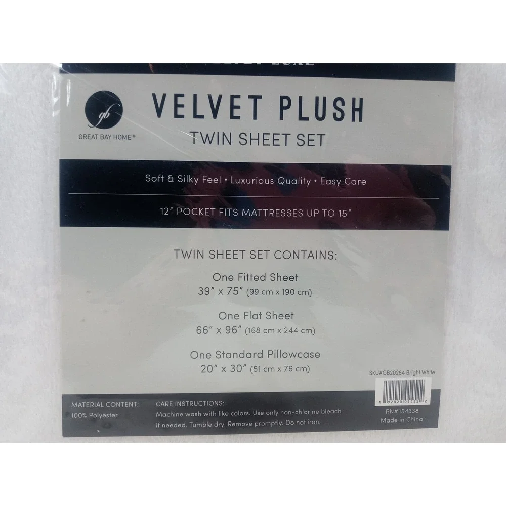Twin Sheet Set White Velvet Plush Extra Soft Velvet Luxe Sheets Great Bay‎ Home